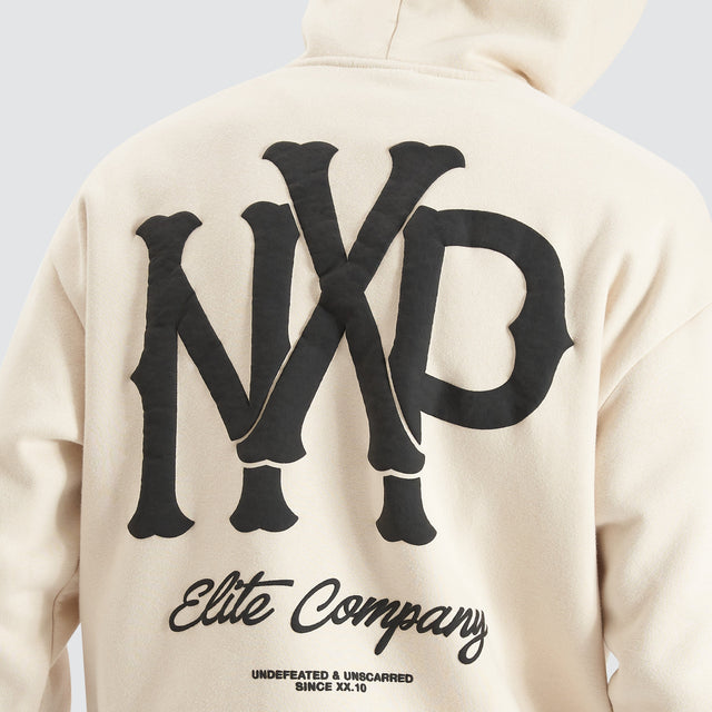 model wears Pursuits Heavy Box Fit Hooded Sweater Oatmeal Hoodies Cream - image 6