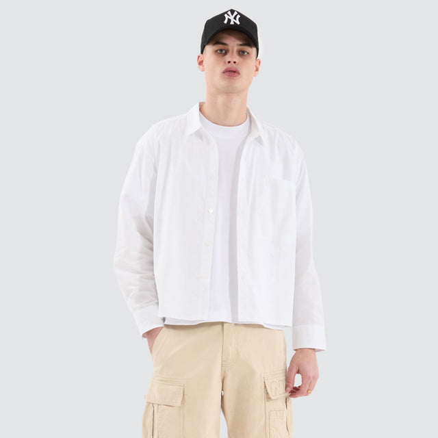 model wears Routine Cube Longsleeve Shirt White Shirts White - image 1