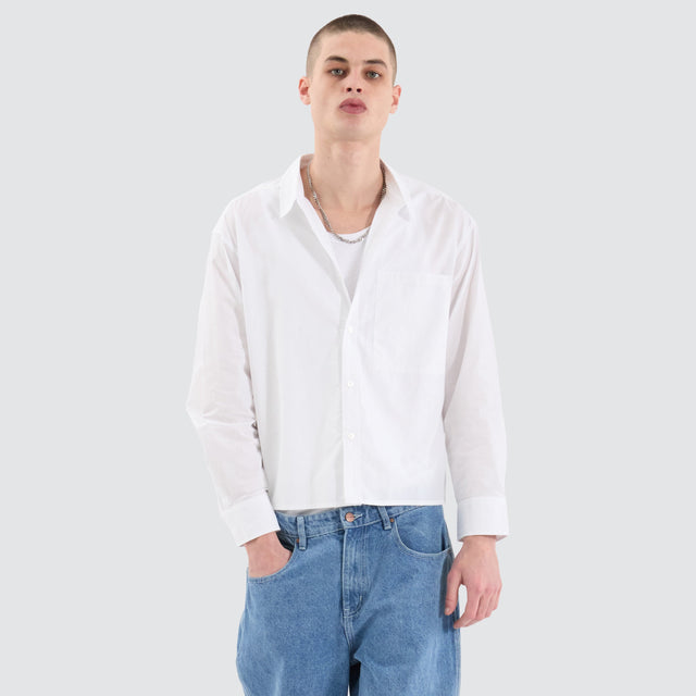model wears Routine Cube Longsleeve Shirt White Shirts White - image 6