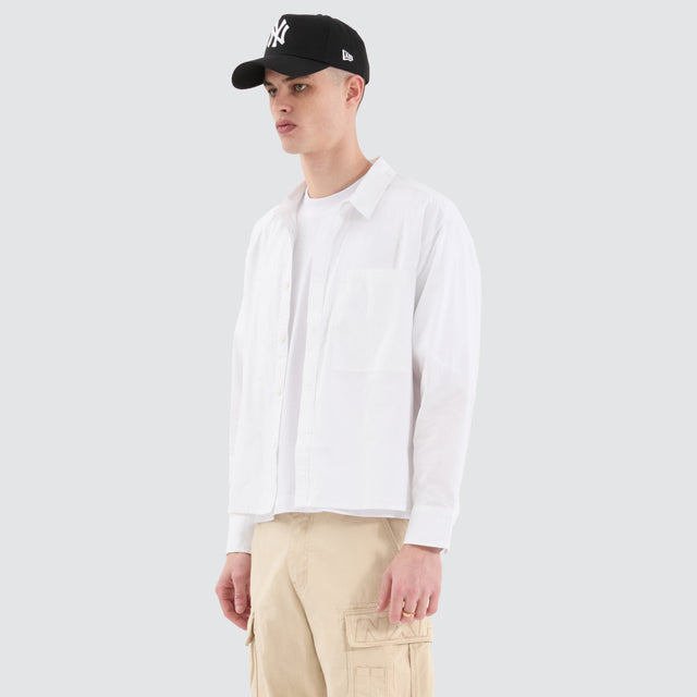 model wears Routine Cube Longsleeve Shirt White Shirts White - image 3