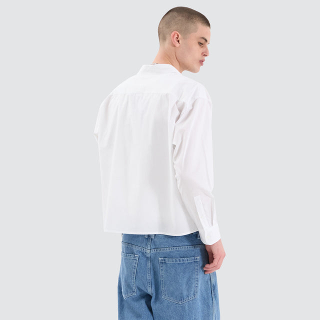 model wears Routine Cube Longsleeve Shirt White Shirts White - image 8