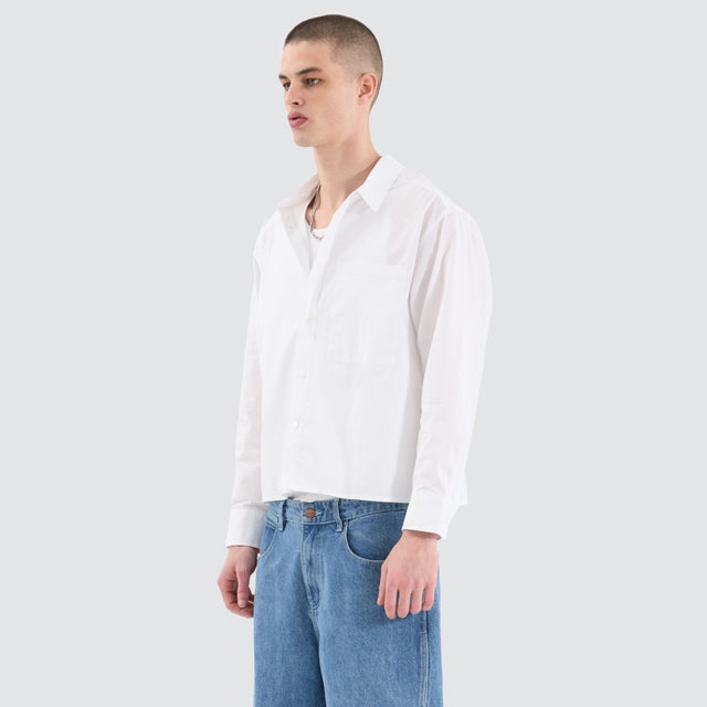 model wears Routine Cube Longsleeve Shirt White Shirts White - image 9