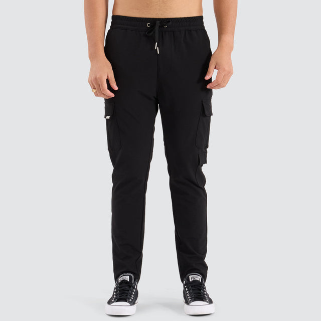 model wears S150 Slim Cargo Black Pants Black - image 2