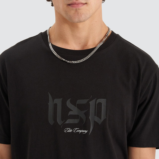 Nena and Pasadena Scripted Cape Back T-Shirt Jet Black