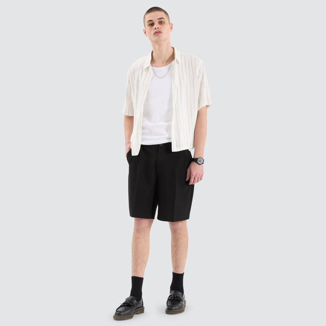 model wears Sequence Cube Shortsleeve Shirt Black Pinstripe Shirts Neutral - image 3