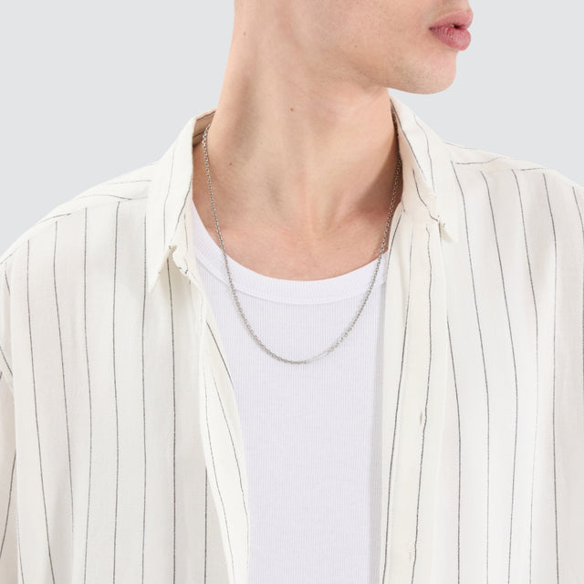 model wears Sequence Cube Shortsleeve Shirt Black Pinstripe Shirts Neutral - image 2