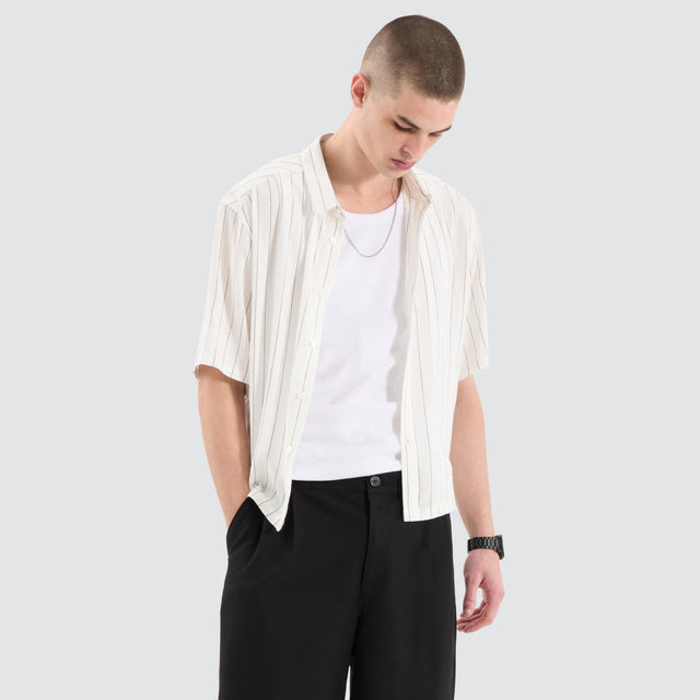 model wears Sequence Cube Shortsleeve Shirt Black Pinstripe Shirts Neutral - image 1