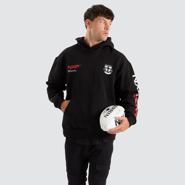 model wears St Kilda Saints AFL Relaxed Hoodie Jet Black Hoodies Black - image 4
