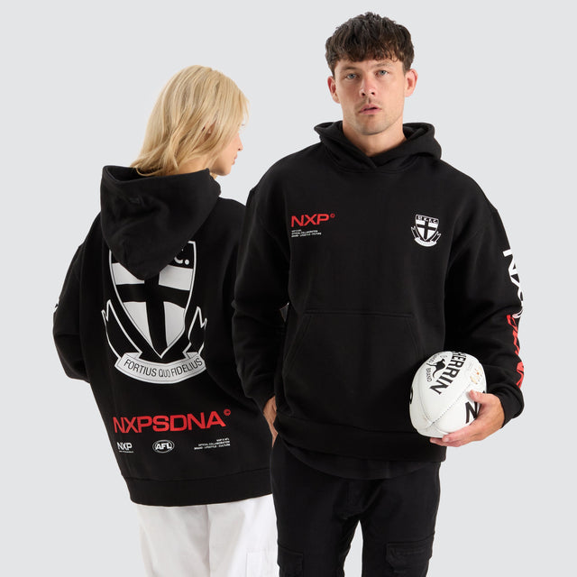 model wears St Kilda Saints AFL Relaxed Hoodie Jet Black Hoodies Black - image 1