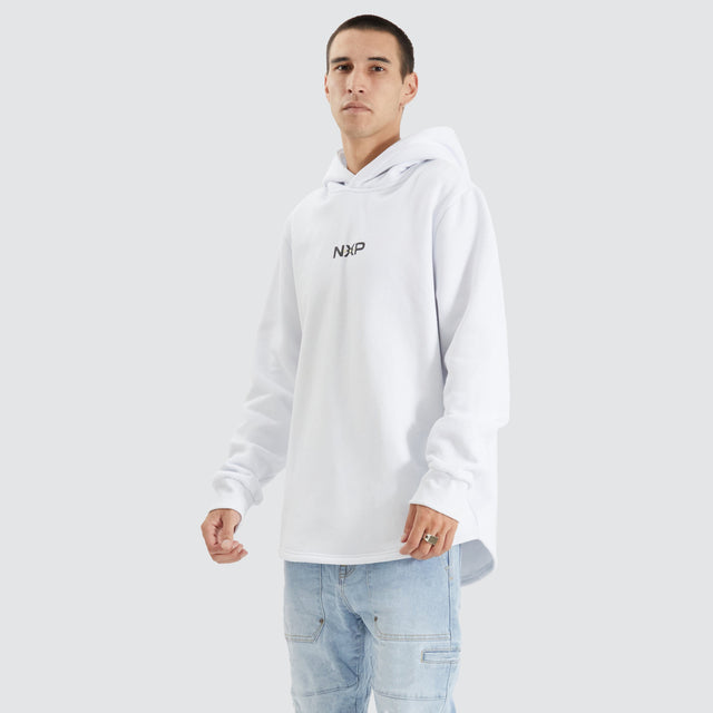 model wears Styche Dual Curved Hoodie Optical White Hoodies White - image 5