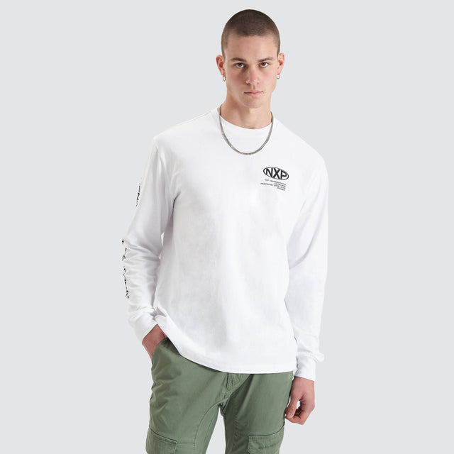 model wears Tensile Heavy Relaxed Longsleeve Tee Optical White Longsleeve T-Shirts White - image 3