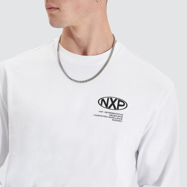 model wears Tensile Heavy Relaxed Longsleeve Tee Optical White Longsleeve T-Shirts White - image 4