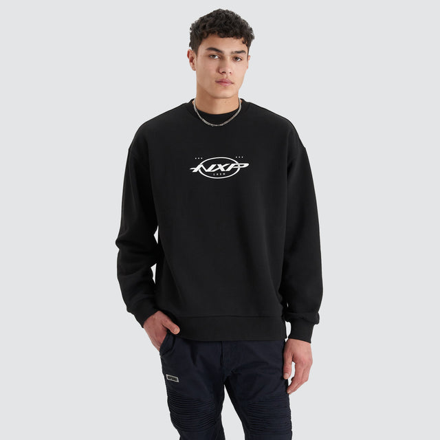 model wears Tracery Heavy Relaxed Jumper Jet Black Jumpers Black - image 1
