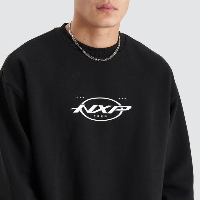 model wears Tracery Heavy Relaxed Jumper Jet Black Jumpers Black - image 4