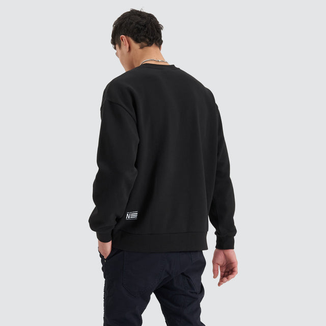 model wears Tracery Heavy Relaxed Jumper Jet Black Jumpers Black - image 2