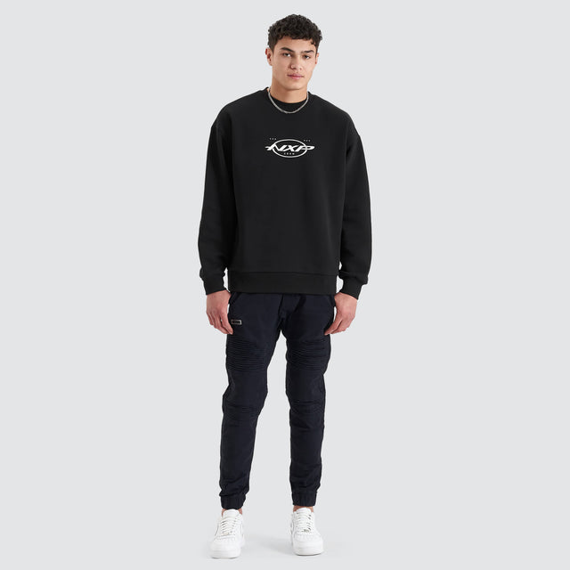 model wears Tracery Heavy Relaxed Jumper Jet Black Jumpers Black - image 5