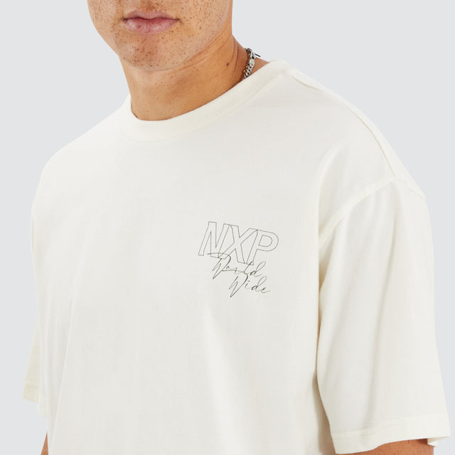 model wears Union Box Fit Tee Natural White T-Shirts White - image 3