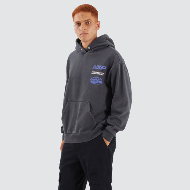 model wears Upscale Box Fit Hoodie Pigment Asphalt Hoodies Grey - image 2