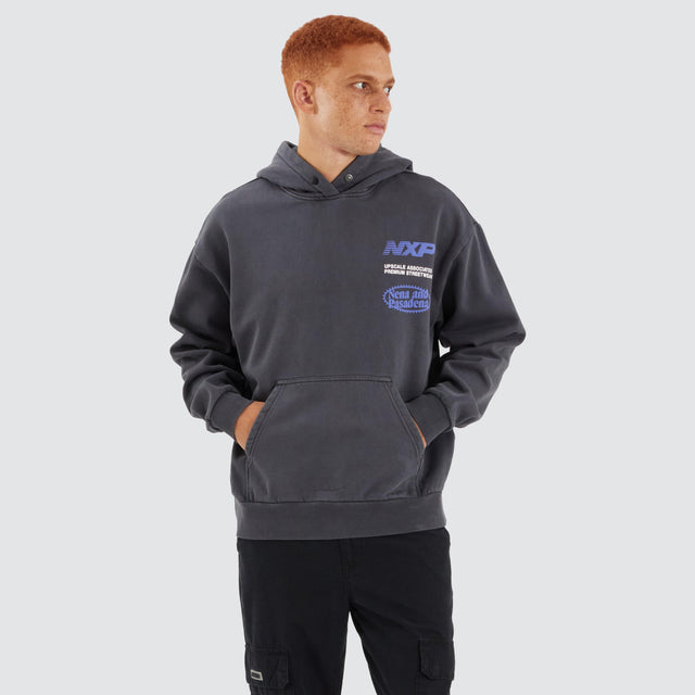 model wears Upscale Box Fit Hoodie Pigment Asphalt Hoodies Grey - image 5