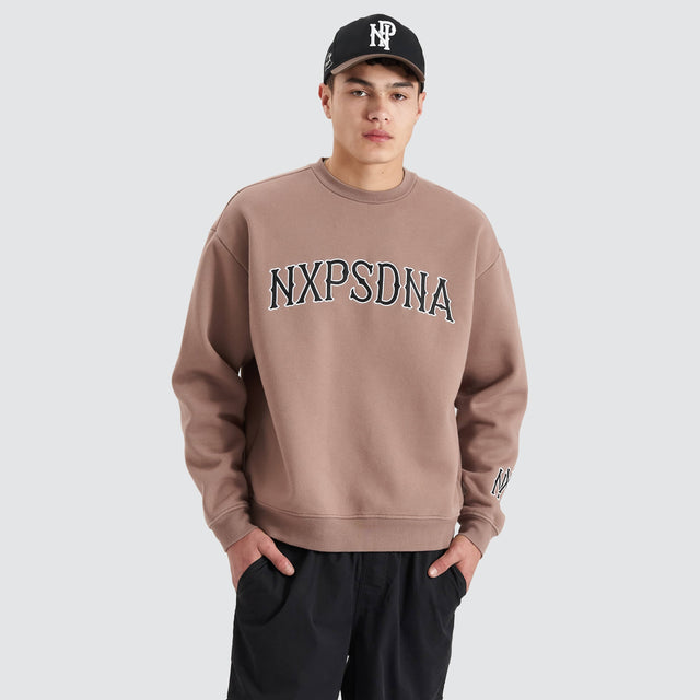 model wears Vault Heavy Box Fit Sweater Bark Jumpers Tan - image 1