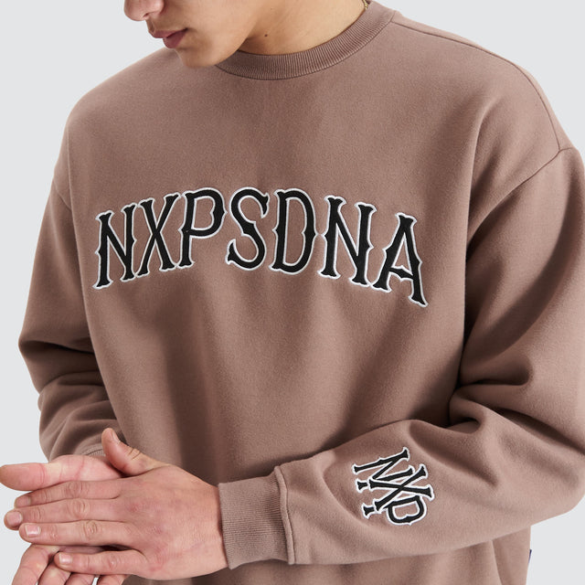 model wears Vault Heavy Box Fit Sweater Bark Jumpers Tan - image 2
