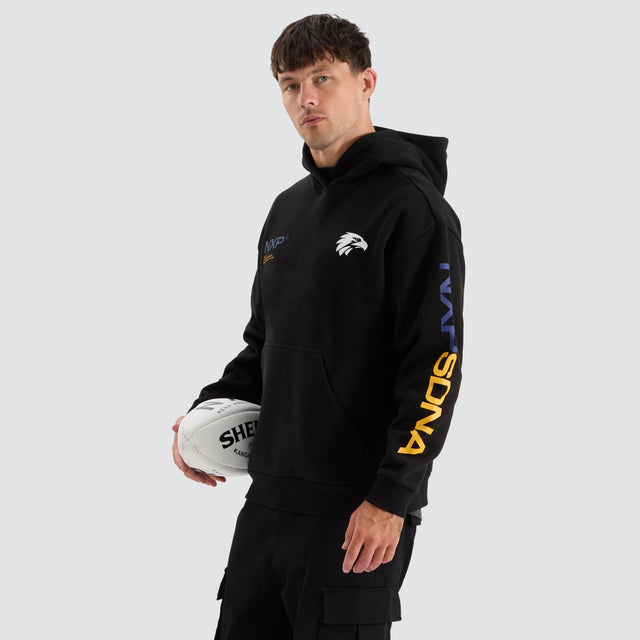 model wears West Coast Eagles AFL Relaxed Hoodie Jet Black Hoodies Black - image 6