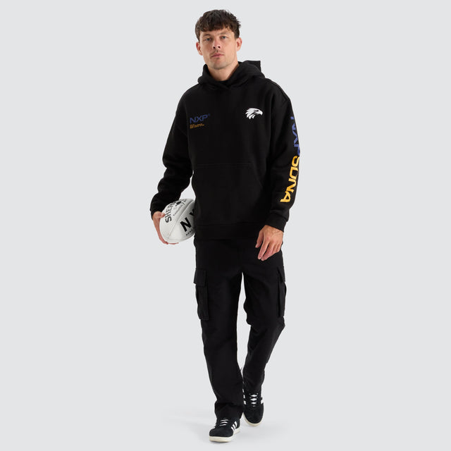 model wears West Coast Eagles AFL Relaxed Hoodie Jet Black Hoodies Black - image 4