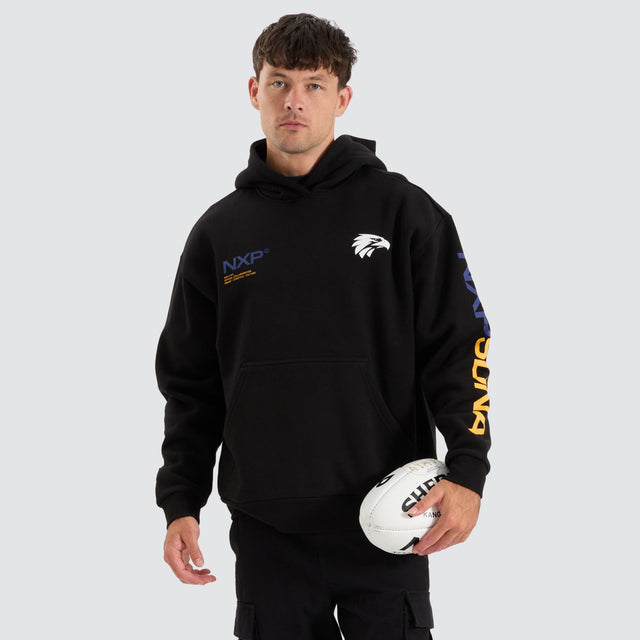 model wears West Coast Eagles AFL Relaxed Hoodie Jet Black Hoodies Black - image 2
