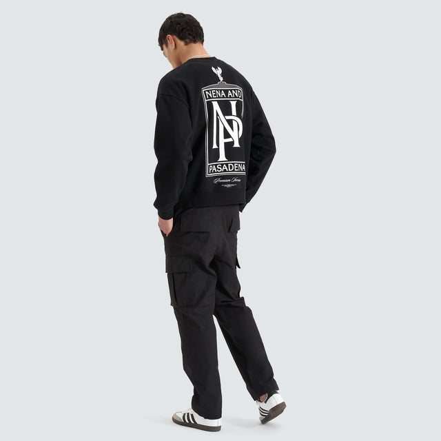 model wears Wright Heavy Box Fit Sweater Jet Black Jumpers Black - image 4