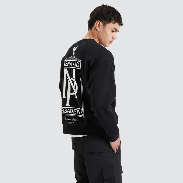 model wears Wright Heavy Box Fit Sweater Jet Black Jumpers Black - image 6