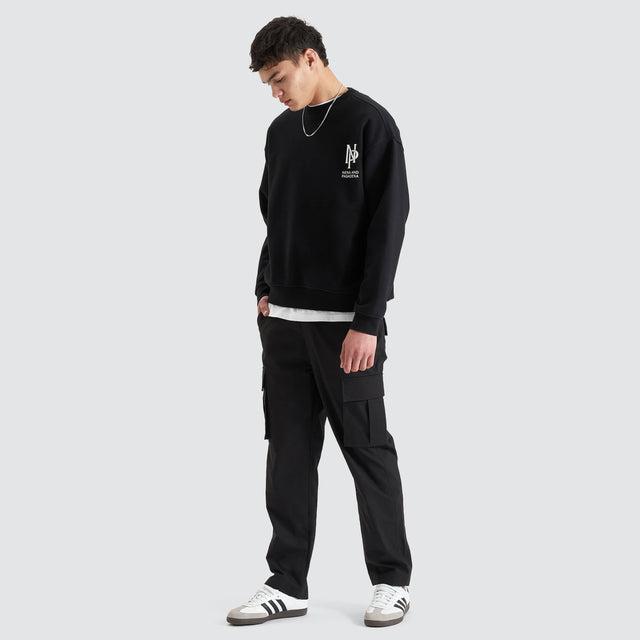 model wears Wright Heavy Box Fit Sweater Jet Black Jumpers Black - image 5