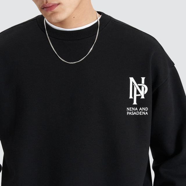 model wears Wright Heavy Box Fit Sweater Jet Black Jumpers Black - image 2