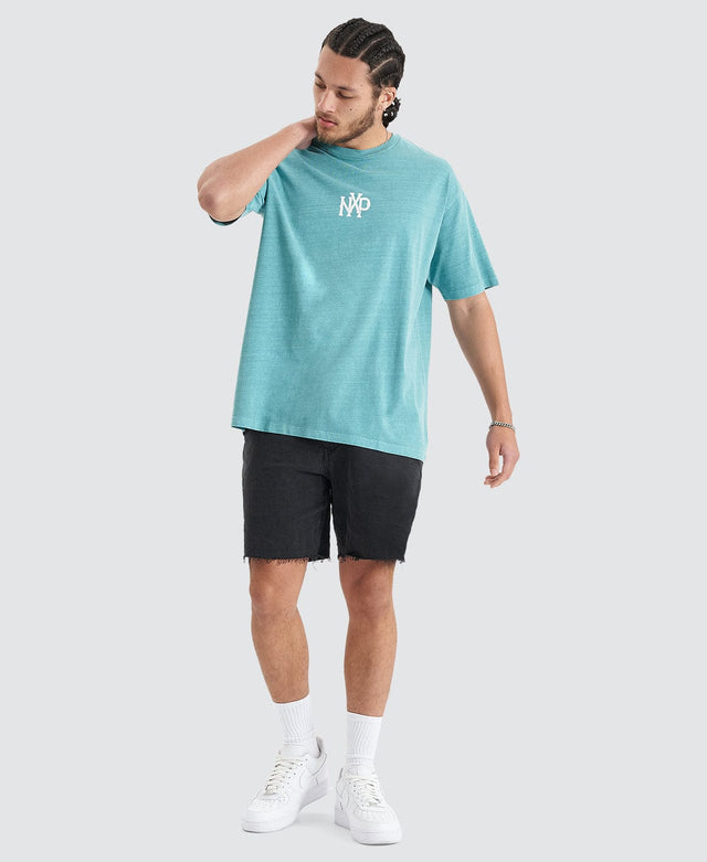 Nena & Pasadena Academy Heavy Box Fit Tee - Pigment Teal GREEN