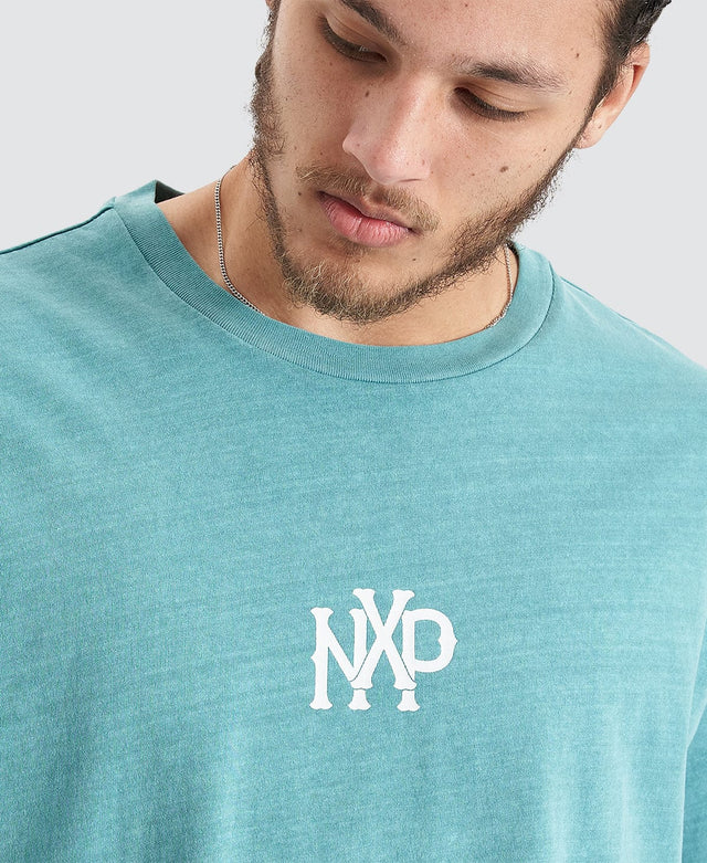 Nena & Pasadena Academy Heavy Box Fit Tee - Pigment Teal GREEN