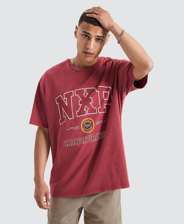 Nena & Pasadena Agnus Relaxed Box Fit Tee - Pigment Maroon RED