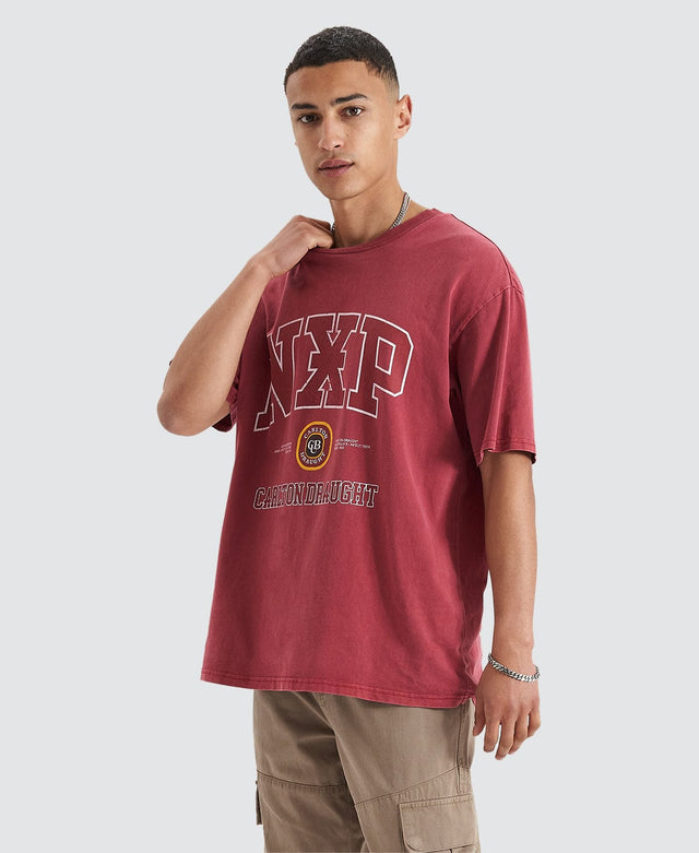 Nena & Pasadena Agnus Relaxed Box Fit Tee - Pigment Maroon RED
