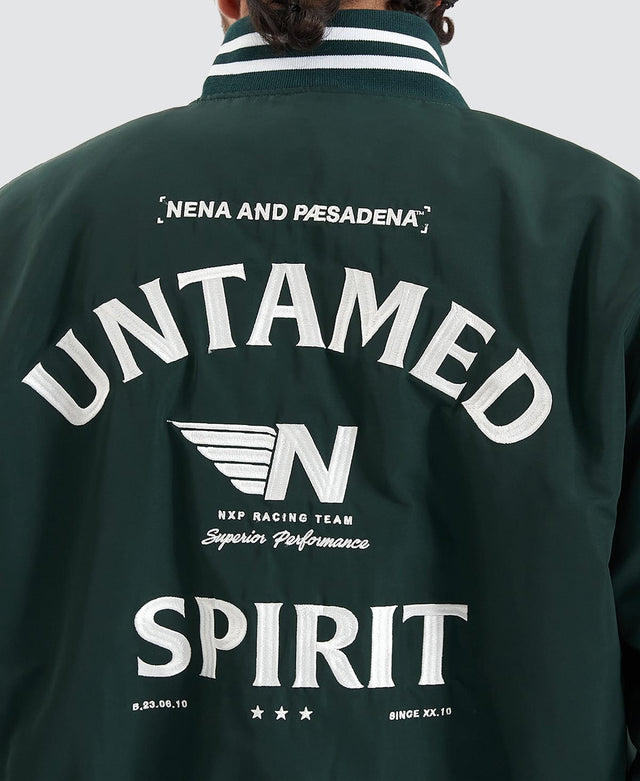 model wears Baseline Bomber Jacket Pine Grove Jackets Green - image 6
