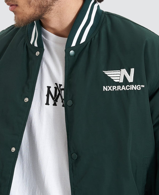 model wears Baseline Bomber Jacket Pine Grove Jackets Green - image 3