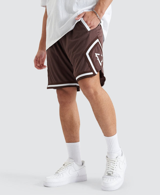 model wears Bishop Basketball Short Shaved Chocolate Shorts Brown - image 1