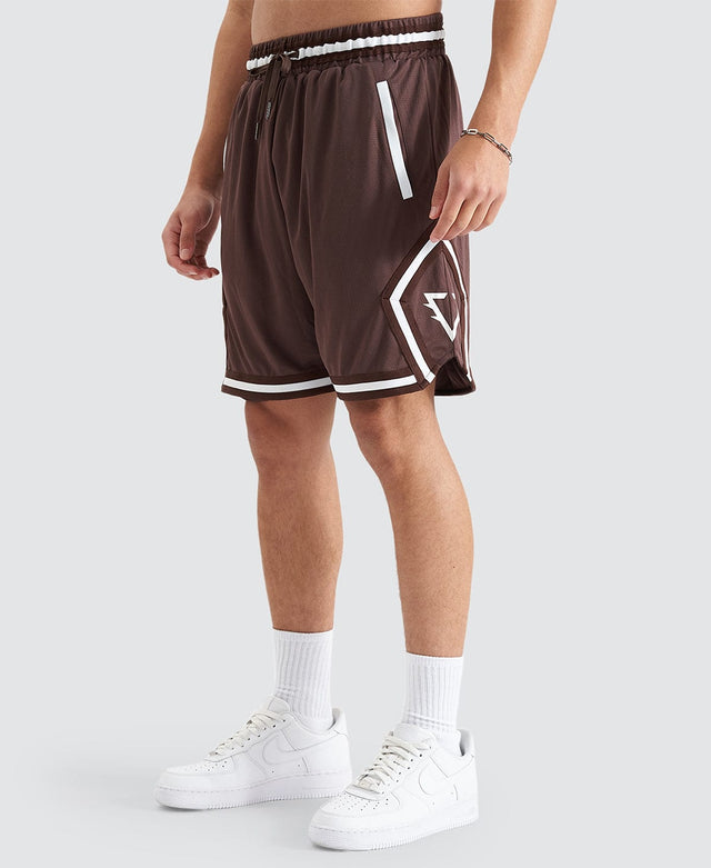 model wears Bishop Basketball Short Shaved Chocolate Shorts Brown - image 6