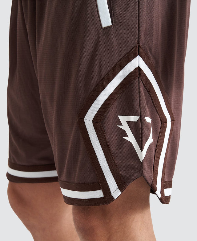 model wears Bishop Basketball Short Shaved Chocolate Shorts Brown - image 4