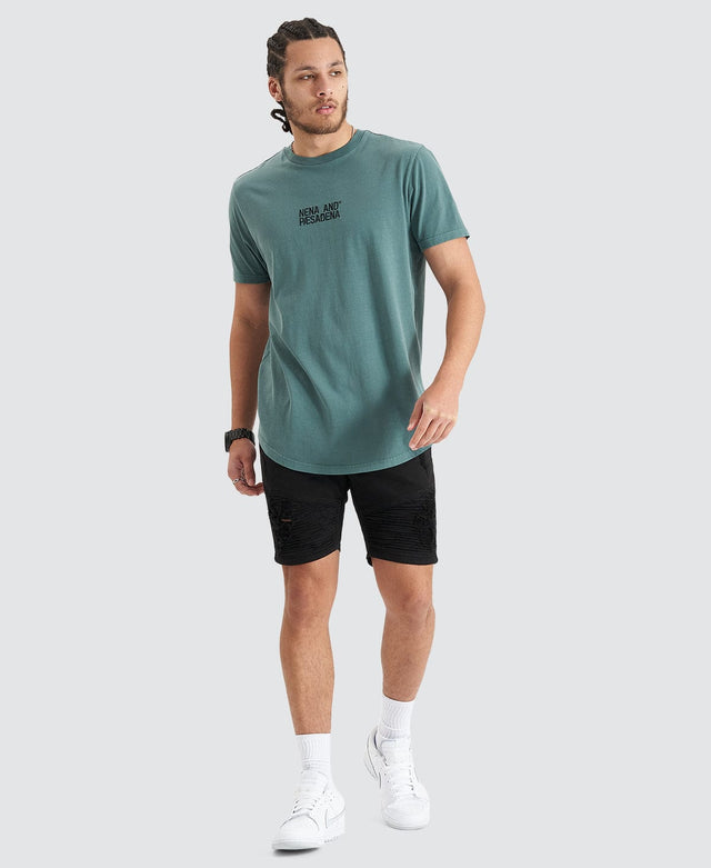 model wears Blockade Dual Curved Tee Pigment Silver Pine T-Shirts Teal - image 3