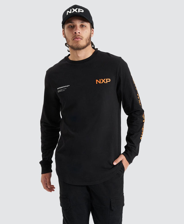 model wears Brevity Heavy Cape Back Longsleeve Tee Jet Black Longsleeve T-Shirts Black - image 6