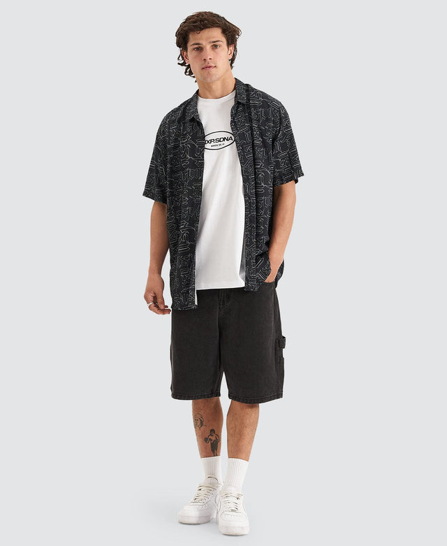 Nena & Pasadena Criminalisation Relaxed Short Sleeve Shirt Black Print