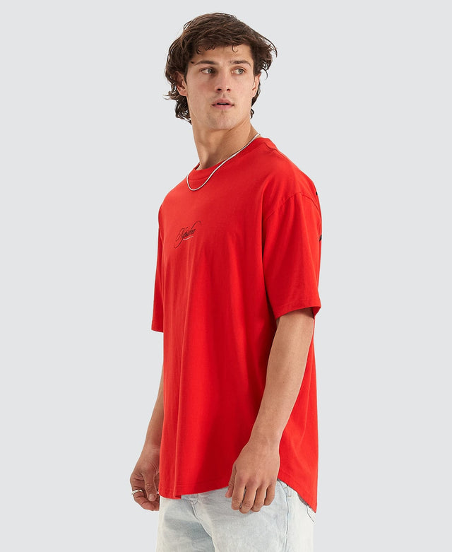Nena & Pasadena Encrypted Heavy Box Fit Scoop T-Shirt Poppy Red