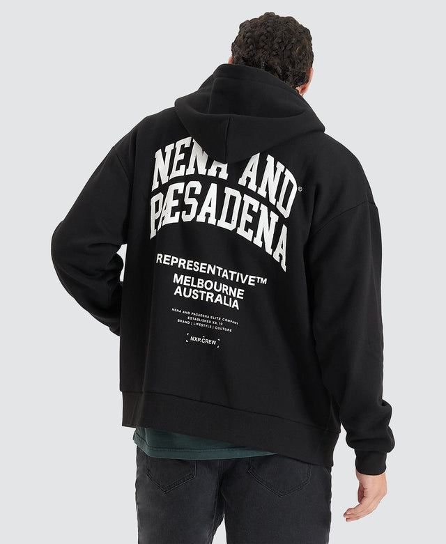 Nena & Pasadena Overtaking Relaxed Hooded Zip Sweater - Jet Black BLACK