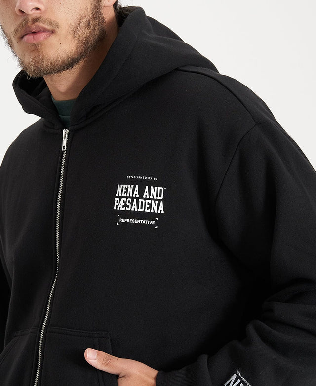 Nena & Pasadena Overtaking Relaxed Hooded Zip Sweater - Jet Black BLACK