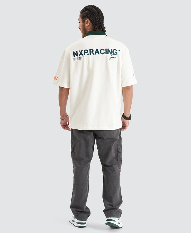 model wears Resistance Oversized Polo Tee Natural White T-Shirts White - image 5