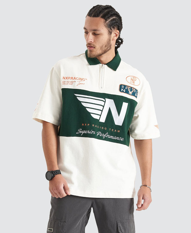 model wears Resistance Oversized Polo Tee Natural White T-Shirts White - image 1