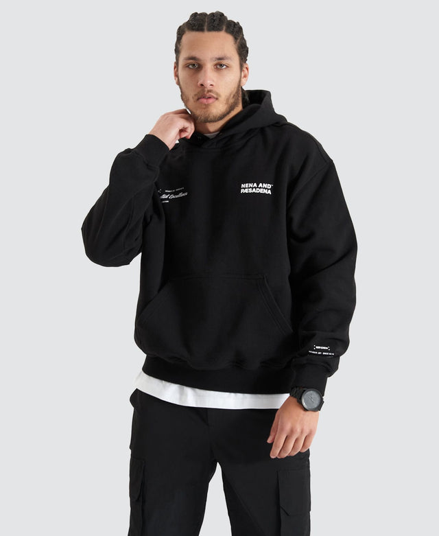 Nena & Pasadena Umpire Heavy Box Fit Hooded Sweater - Jet Black BLACK